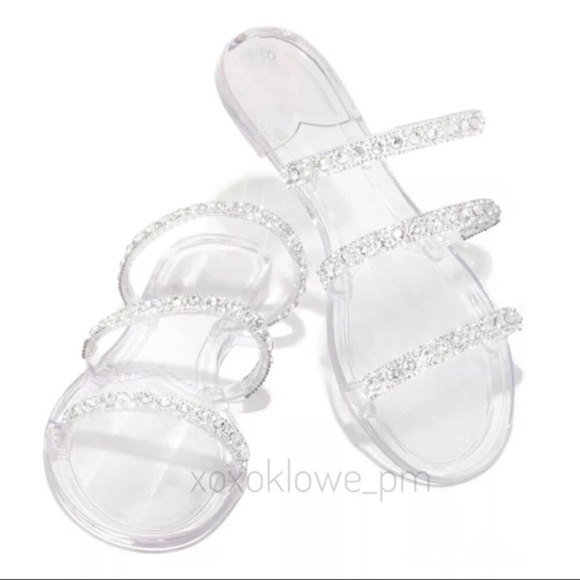 Black Jellies Rhinestone Embellished Sparkle Sandal Slides - Picture 10 of 10